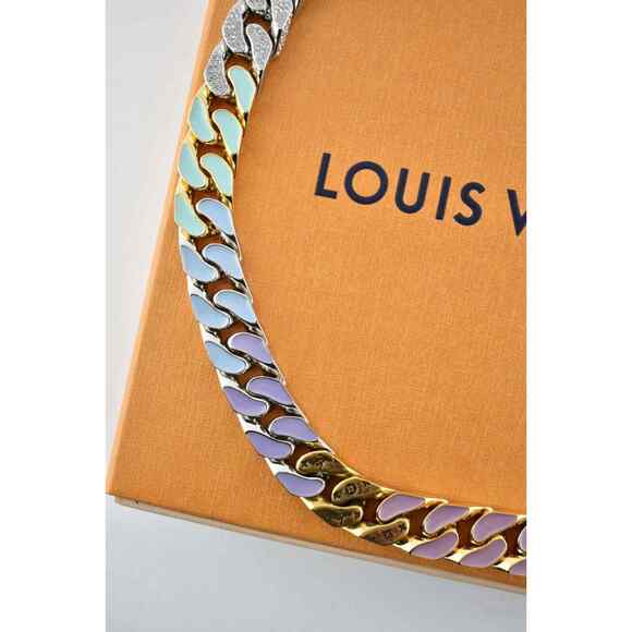 Louis Vuitton Soapy Cuban Link Gold Silver Crystal Virgil Abloh Chain Necklace - Picture 6 of 12